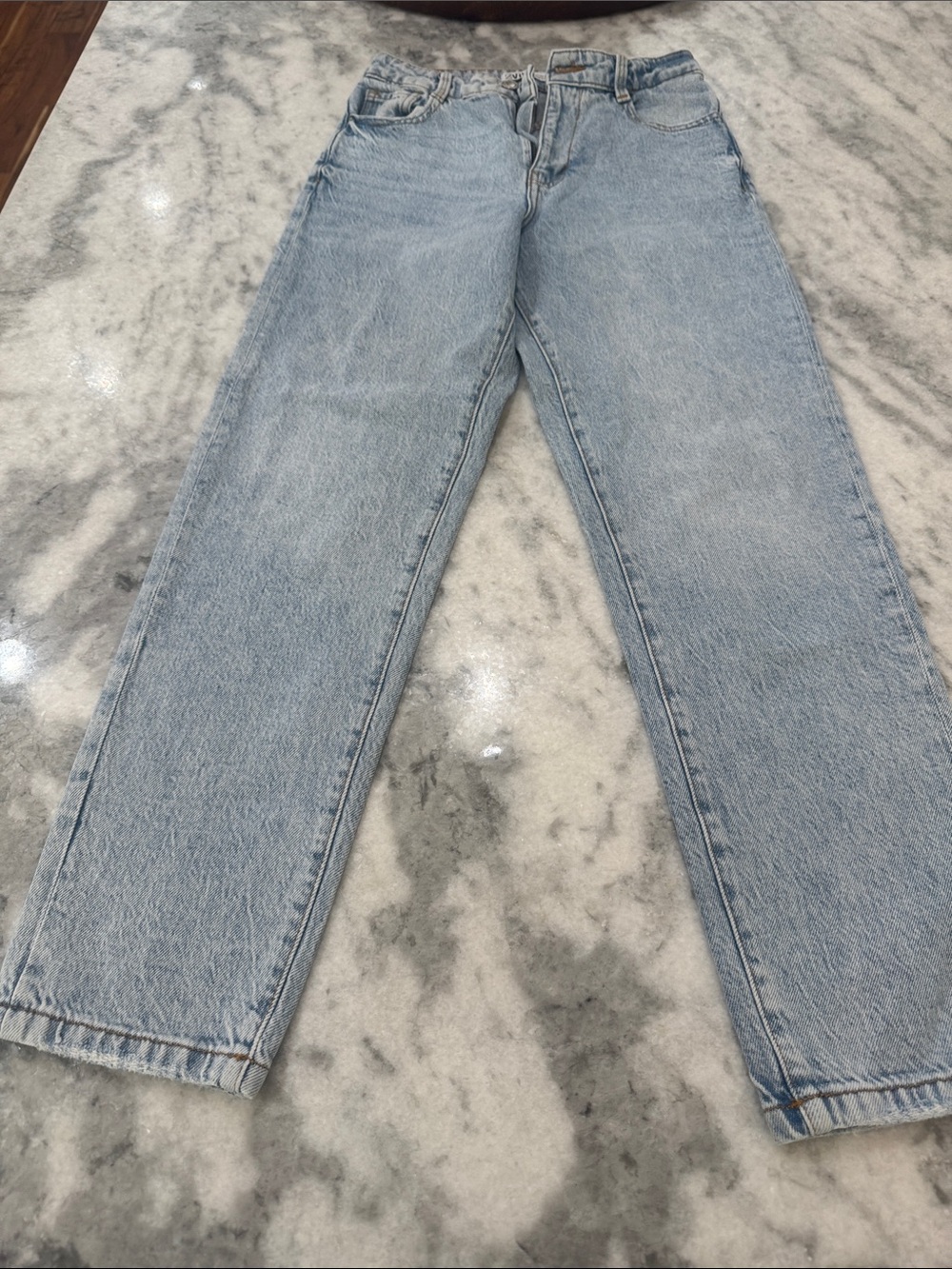 Zara Pale Blue High-Rise Straight Jeans